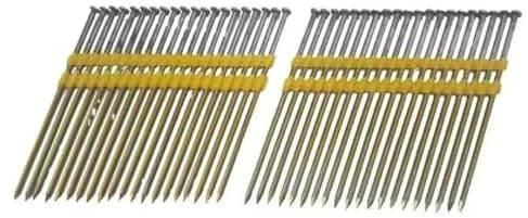 FBANULPEX Galvanised Angled Finish Nails, Polish/Galvanized 21 Degree Strip Nails, Round Head Plastic Strip Framing Nails for Wood Construction(90mm)