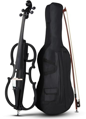Elektrisches Cello, massives Holz Silent Cello für professionelle Bühnenauftritte, inklusive Koffer, Bogen, Kolophonium, Kopfhörer & Verbindungsleitung