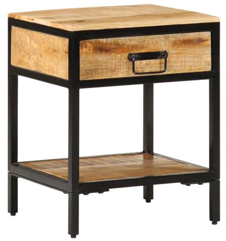 kithwjll Nachttisch Braun 40x35x50 cm, Massives Mango Holz und Metall, Rustikales Nachtkästchen mit Regal, Langlebiger Beistelltisch für Schlafzimmer, Modern Farmhouse Design