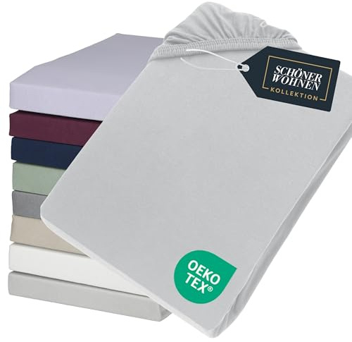 SCHÖNER WOHNEN Spannbettlaken 90x200cm Grau bis 100x200cm - Luxus Spannbetttuch aus Jersey-Baumwolle Öko-Tex Bed Sheets - für Matratzen bis 30 cm Steg hoch & Boxspringbett – Bettlaken Kinder