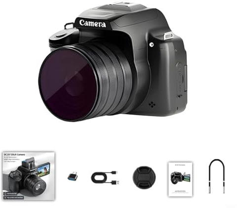 EffiFish Fotocamera digitale da 68 MP con video 4K 60 FPS, zoom 28X e schermo flip per vlogging selfie, HD ricaricabile di tipo C per kit videocamera (specchio polarizzatore fotocamera)