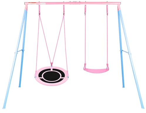 homelikesport 2 en 1 Balançoire Extérieurepour Enfants Balançoire à Nacelle Balançoire Classique, Capacité Max. de Charge 180 kg.