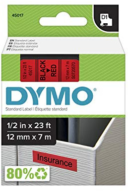 Dymo D1 Standard 12mm 12mm x 7m, 45017 (12mm x 7m Black on red,)