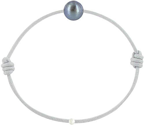 LES POULETTES BIJOUX - Bracelet La Perle de Culture Noire des Poulettes - Classics - Gris clair