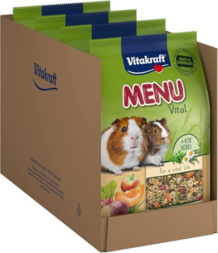 Vitakraft Menu Vital, Hauptfutter für Meerschweinchen, mit Gemüse und Kräutern, ohne Zusatz von Zucker, im wiederverschließbaren Beutel (4x 3kg)