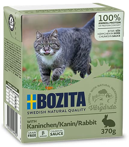 Bozita Häppchen in Soße Nassfutter mit Kaninchen im Tetra Recart 16x370g - Getreidefrei - nachhaltig produziertes Katzenfutter für erwachsene Katzen - Alleinfuttermittel
