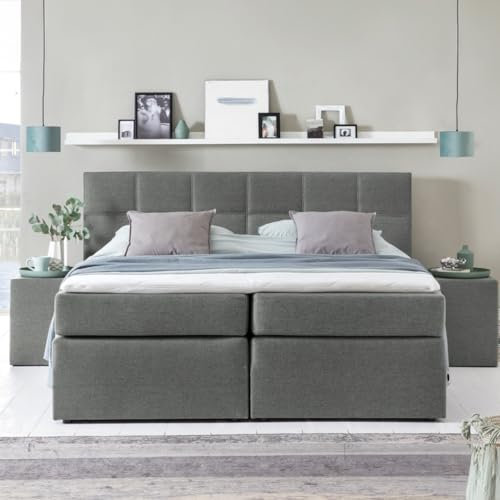 Furniture for Friends 3F Boxspringbett Bea 100x200 cm Hellgrau Härtegrad H2 | 7-Zonen Taschenfederkern Matratze + Visco Topper