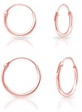 Bijoux Femme Or 18 Carats - Boucles d'Oreilles et Créoles - Or Rose - 12 mm