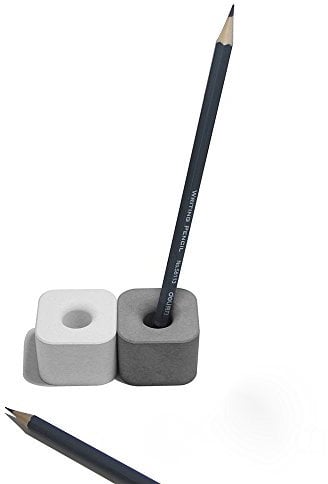 anaan Zahnbürstenhalter Zahnbürstenständer & Stiftehalter Stifteständer Pinselständer aus Beton Design Geometrische Deko Industrie Badaccessoires (2er Set runde Ecke weiss und grau)