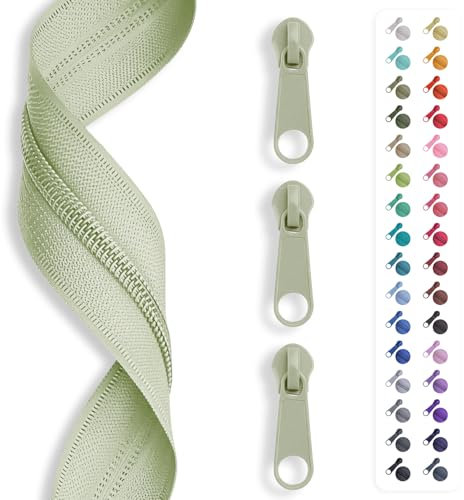 5m Reißverschluss endlos, Spirale 3mm + 15 Schieber/Zipper 32 Farben, Meterware (Hellgrün)
