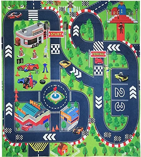 Kinderteppich für Spielzeugautos, 69,8 x 80 cm, Spielteppich für Kinder, ideal zum Spielen mit Autos und Spielzeug, Jungen und Mädchen
