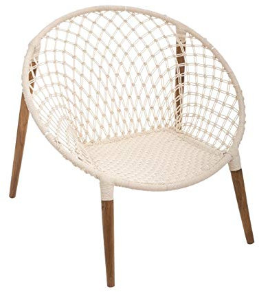Atmosphera - Sessel Raina mit weißem Geflecht - Baumwolle und Teakholz - Weiß