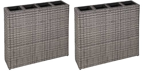 vidaXL 2X Hochbeet mit 4 Töpfen Blumenkübel Blumentopf Pflanzkübel Sichtschutz Pflanzgefäß Blumenkasten Pflanztopf Poly Rattan Grau