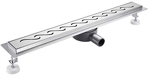 Duschrinne 60 cm,360 Grad Edelstahl komplettset Duschablauf Extra Flach Siphon mit Geruchsstop und Haarsieb Duschabfluss Bodenablauf Ablaufrinne für Badezimmer