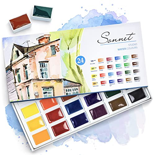 Sonnet Aquarellfarbkasten Set - 24 kräftige Aquarellfarben - Hochwertige Wasserfarben von Nevskaya Palitra