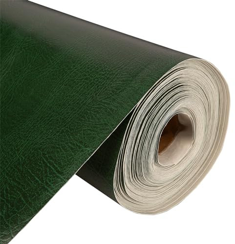 1/2 Metre Bottle Green PVC Leatherette Fabric – Textured Faux Leather Vinyl, 140cm Wide, 600GSM – Fake Vegan Leather Effect for Upholstery & Sewing – Waterproof Lining for Chairs, Campervans & Boats