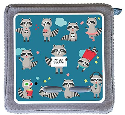 MeinBaby123® Schutzfolie kompatibel mit Toniebox | Schutzcover selbstklebend | Aufkleber passgenau I Folie Sticker I Toniebox Zubehör | Kleine süße Waschbären blau
