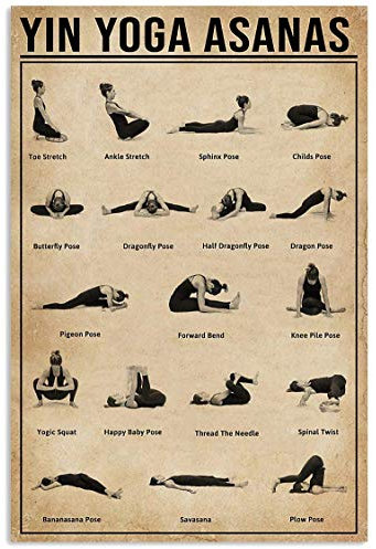 Inga Yin Yoga Asanas Vintage Wanddekoration Metallschild Plakette Metallschild Poster 20,3 x 30,5 cm