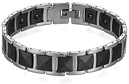 Flongo Herren Armband Keramik Gliederarmband Porzellan Edelstahl Magnetarmband Premium herrenschmuck link breit Geschenk für männer schwarz silber weiß