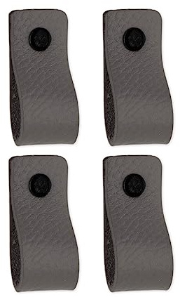 Brute Strength – Ledergriffe für Möbel – 12,5 x 2,5 cm – Grau – 4 Stück | Handgefertigte Möbelgriffe und Lederschlaufen aus Vollnarbenleder; für Schranktüren und Schubladen, Schrauben inklusive