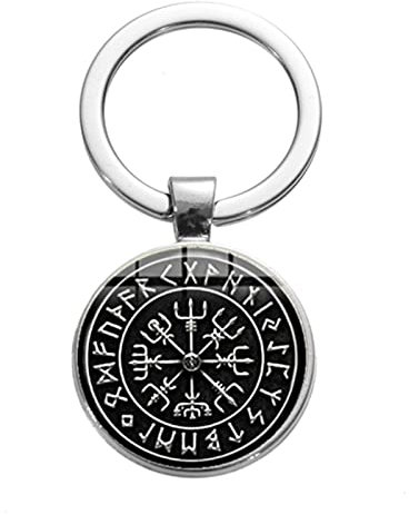 HCMA Llavero de brújula vikinga, runas nórdicas de la Trinidad Antigua, símbolo de Odín, patrón de Arte, Llavero de Gema de Tiempo, Llavero de Coche, Regalo de joyería