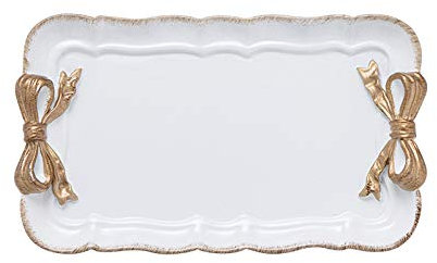 Gisela Adorable Bow-knot Trinket Dish Resin Jewelry Tray Perfect for Holding Small Jewelries, Necklaces, Earrings, Bracelets Decorative Plate (White Rectangle)