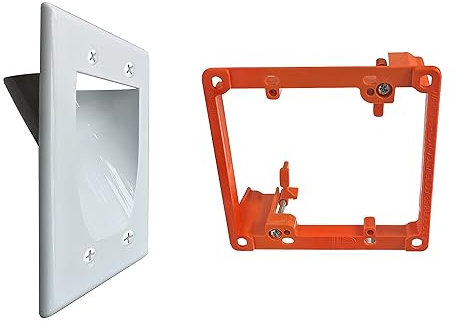BestMounts - 1 Pack In Wall Cable Management Kit - Recessed Wall Plate Cable Pass Through Pair with Single Gang Low Voltage Mounting Bracket - TV Cord Hider for Wall Mounted TV ETL Listed