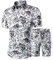 AOTORR Herren-Trainingsanzug-Set, floral, kurzärmelig, T-Shirt und Shorts, Anzug, Sommer, Hawaii-Print, weiß, M