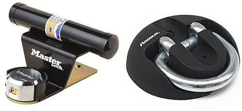 Master Lock Protector pour Porte de Garage Basculante avec Serrure à Clé, Noir & RADIKAL RK54 Ancrage mural ou au sol, Fixation antivol Moto, caravane, acier haute résistance avec bras oscillant.