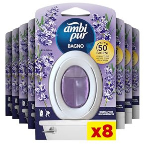 Ambi Pur Bagno Profumatore Per Ambienti, 8 Profumatori, Fragranza Lavanda, Diffusore Ambiente Con Tecnologia Elimina Odori, Durata Fino A 45 Giorni Per Profumatore