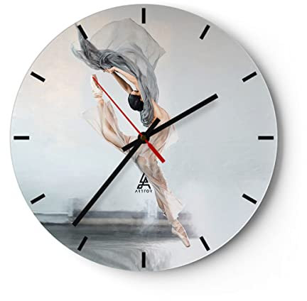Modern Wanduhr Tanz Frau Ballerina 40x40cm Rund Groß Wand Uhr Glas Analog Zimmeruhren Küche Büro Wohnzimmer Glasuhr Wall Clock Dekoration Design Wanddekoration Küchenuhr C3AR40x40-5030