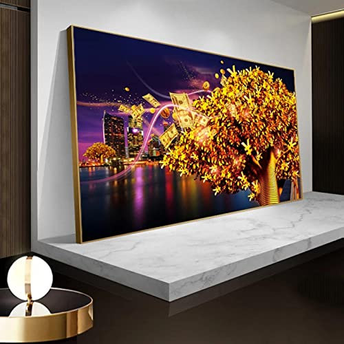 Abstraktes Glück Goldener Baum Malerei Dollar Geldbaum Nordische Landschaft Poster Leinwanddrucke Wandkunst Bilder Wohnkultur 30x55cm(12x22in) mit Rahmen