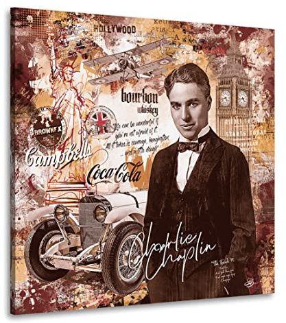 Kunstgestalten24 Leinwandbild Charlie Chaplin Pop Art Retro Wandbild Kunstdruck Raumdekoration Übergrößen
