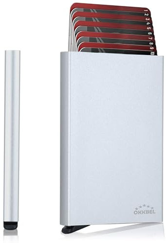 Porte Carte Bancaire Sécurise Anti Piratage Peut Ranger 8 a10 Cartes Femme et Homme Rigide Métalique en Aluminium-Porte Carte Credit Pop up en Métal avec Protection Anti RFID sans Contact OKKBEL