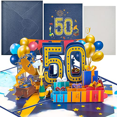 Geburtstagskarte 50. 3D Pop Up Karte zum 50 Jahrestag Geburtstag Grußkarte Geburtstagskarten mit Umschlag für Männer Frauen Mütter Freunde Hochzeitstag Romantik Geschenk-Karte Geburtstagsgeschenk