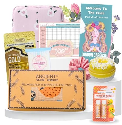 First Period Kit for Girls Pamper Hampers for Teenage Girls with Lavender Heating Pad and Self Care Products with Period Tracker and Period Info Booklet Included