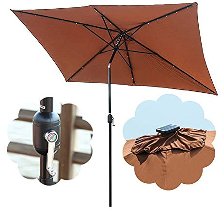 Quadratischer Gartenschirm, mit LED-Beleuchtung, mit Kurbel und geneigtem Design, wasserdichter Sonnenschirm für den Außenbereich, geeignet für Terrasse, Schwimmbad, Garten, Strand Good