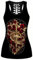 Ocean Plus Femme Crâne Sport Débardeurs Gothique Cache-cœur Gilet d'entraînement sans Manches Chemise Criss Cross Noir T-Shirt Halloween (M (Brustumfang: 86 cm), Roses Rouges et crâne doré)