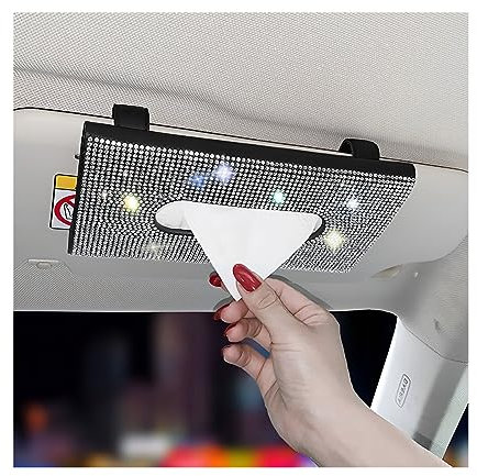 JNNJ Porta Fazzoletti Auto Bling, Bling Scatola Porta Fazzoletti con Brillantini per Auto, Cristallo Glitterato Pelle PU Parasole Auto Scatola Fazzoletti Cosmetici, Porta Fazzoletti da Donna(Bianco)