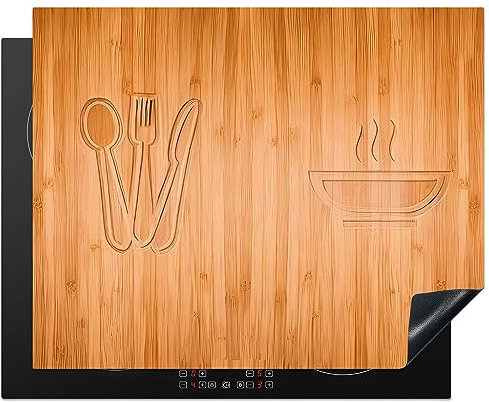 KitchenYeah© Cubre Vitrocerámica - Protector Vitroceramica Induccion 65x52 cm - Tapa Vitroceramica - Protector de Vitroceramica Textura de madera - Madera - Cubiertos - Sopa