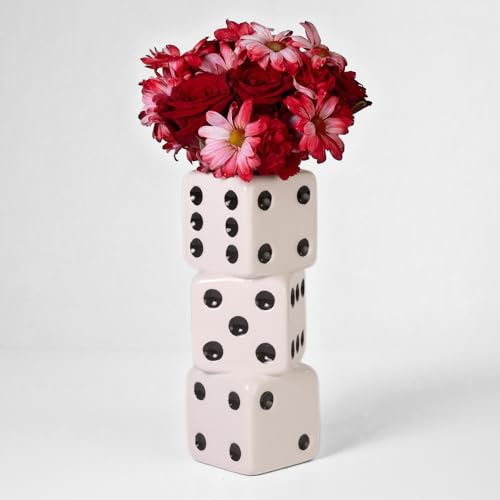 Reimagine Discovery Vase mit DREI Würfeln, weißer Körper und Schwarze Punkte