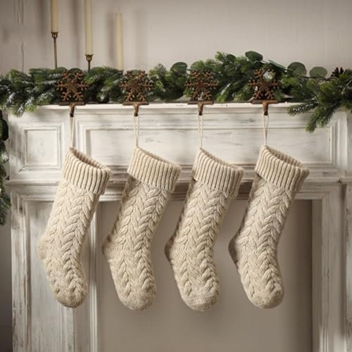 Hixingo Weihnachtsstrumpf Personalisiert 4er, 46cm Große Klassische Gestrickt Einfarbig Passend Nikolausstrumpf, Weihnachtssocken zum Aufhängen und Befüllen Kamin Weihnachtsbaum Deko (Kamel)