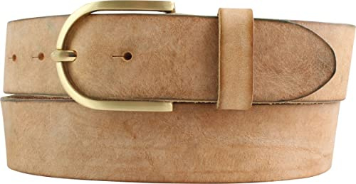BELTINGER Damen-Gürtel aus weichem Vollrindleder Vintage-Look 4 cm | Jeans-Gürtel für Damen mit goldener Gürtelschließe 40mm | Ledergürtel Used-Look | Tabac 115cm