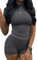 AYWA Zweiteiliges Outfit für Damen, tailliertes T-Shirt mit Rundhalsausschnitt, hohe Taille, Leggings, Biker-Shorts, passende Sets Streetwear, Dunkelgraue Shorts, XS