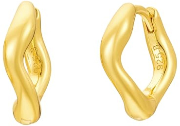 Brandlinger ® Ohrringe Silber 925. Asymmetrische Creolen gold, geschwungen. Schmuck Damen vergoldet mit 18 Karat (Silber und Gold) für Frauen und Mädchen.