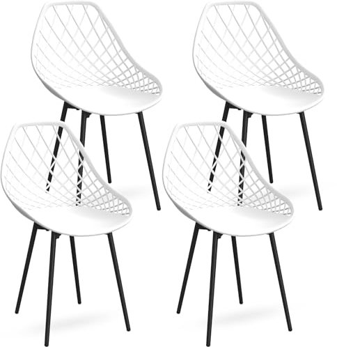 LEWE 4er Set Gartenstühle Wasserdicht, mit Netz Armless Rückenlehne und Eisen verstellbare Füße, stabile Terrassenstühle, Outdoor & Indoor Stühle, für Esszimmer, Terrasse, Balkon - Weiß