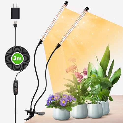 COKOLILA 2 Teste Lampada per piante, 160 LEDs luce per piante spettro completo, Luci Piante 3000K 5000K 660nm per piante da interno con timer, 3 modalità, ideale per piccole piante (con adattatore)