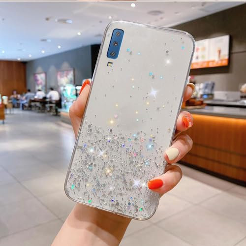 Glitzernder Transparenter Hülle Sternenhimmel Kompatibel mit Samsung Galaxy A7 2018 Case TPU-Schutzabdeckung für Schlankes Anti-Stoß-Handyhülle