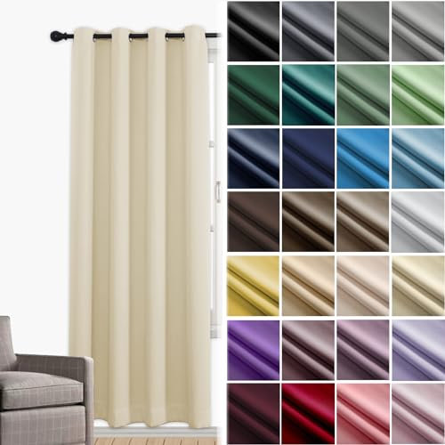 JRUI Rideau Occultant à Œillets - Thermique, Opaque, Isolant Phonique pour Porte, Chambre, Salon, Balcon - 160 x 140cm (L x H) Beige