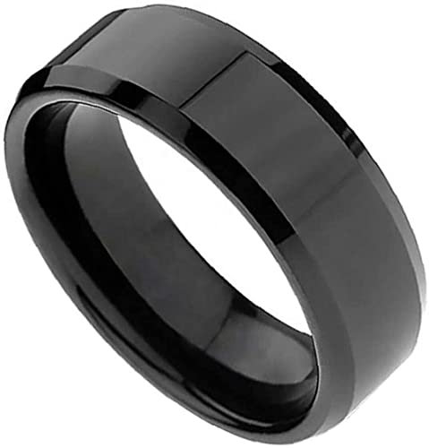 Titanstahlring-Edelstahlringe für Männer Ehering-Cool Simple Band 8mm Hochglanzpoliert Ringgröße 7 Schwarz Nützlich und modisch